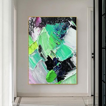 抽象的かつ装飾的 Painting - パレットナイフによる抽象的なグリーンの厚塗りストロークウォールアートミニマリズム